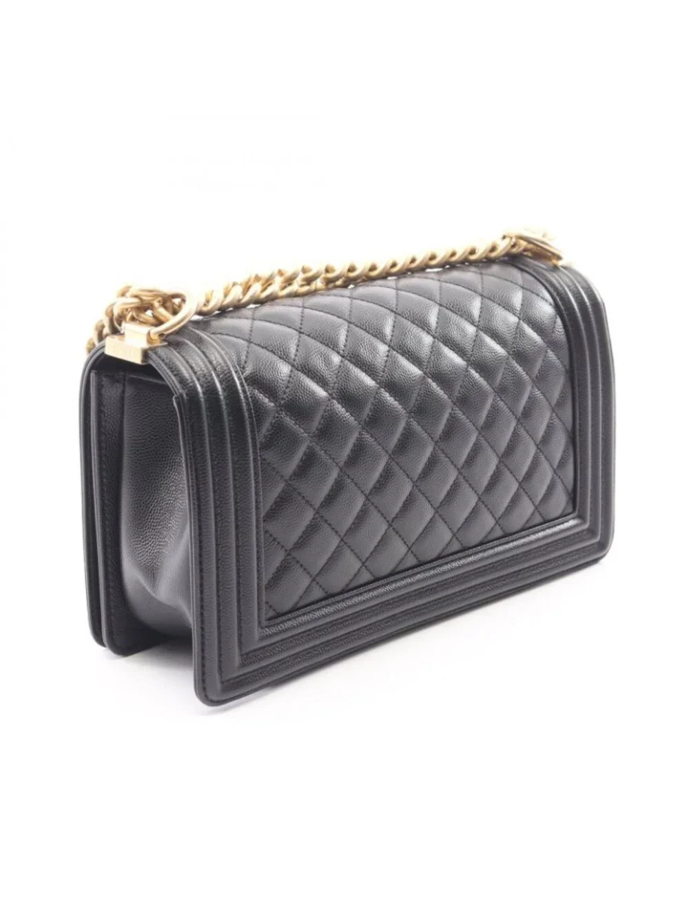 Chanel Shoulder Bag Boy Black Caviar Leather Boy Chain